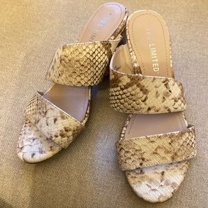 The Limited Cream reptile print sandals